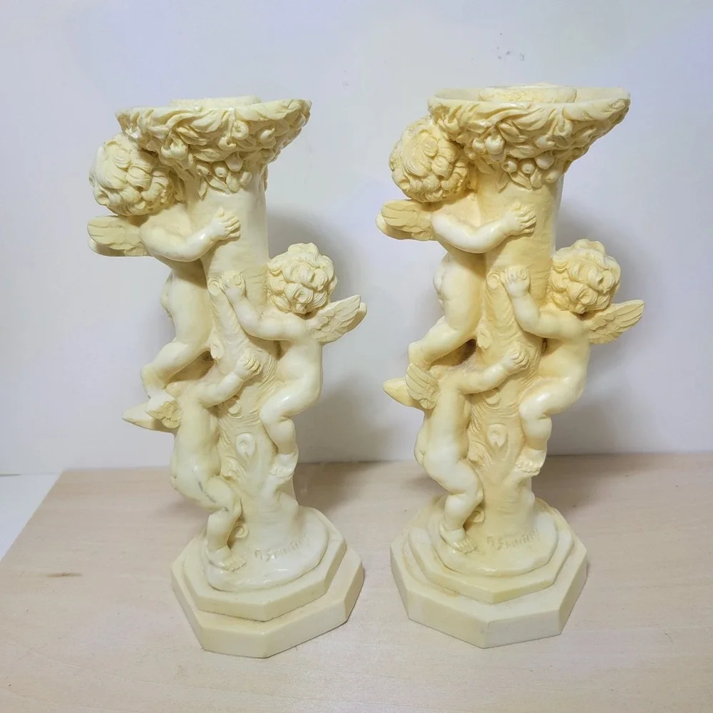 Vintage Norleans Cherub Angel Candle Holders Pair‎ Italian Made Home Decor